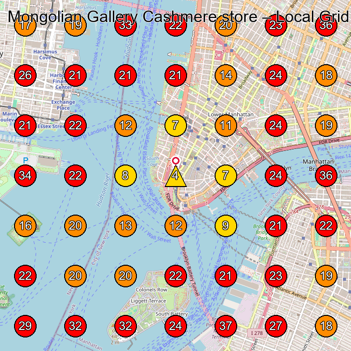 Mongolian Gallery Cashmere store GeoGrid visibility map for Clothing Store in 204 Front St